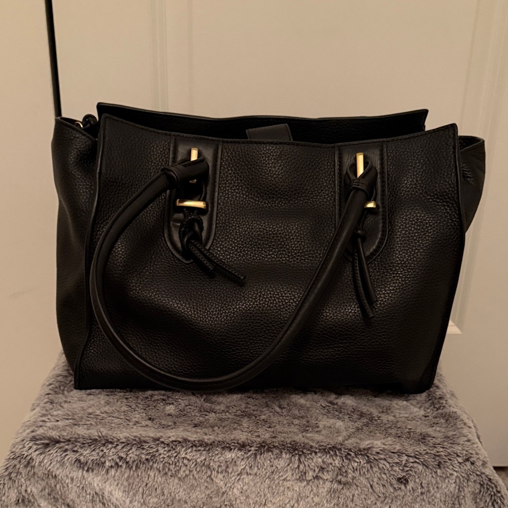 Vince Camuto Black Leather Handbag with Gold Detail NWT.